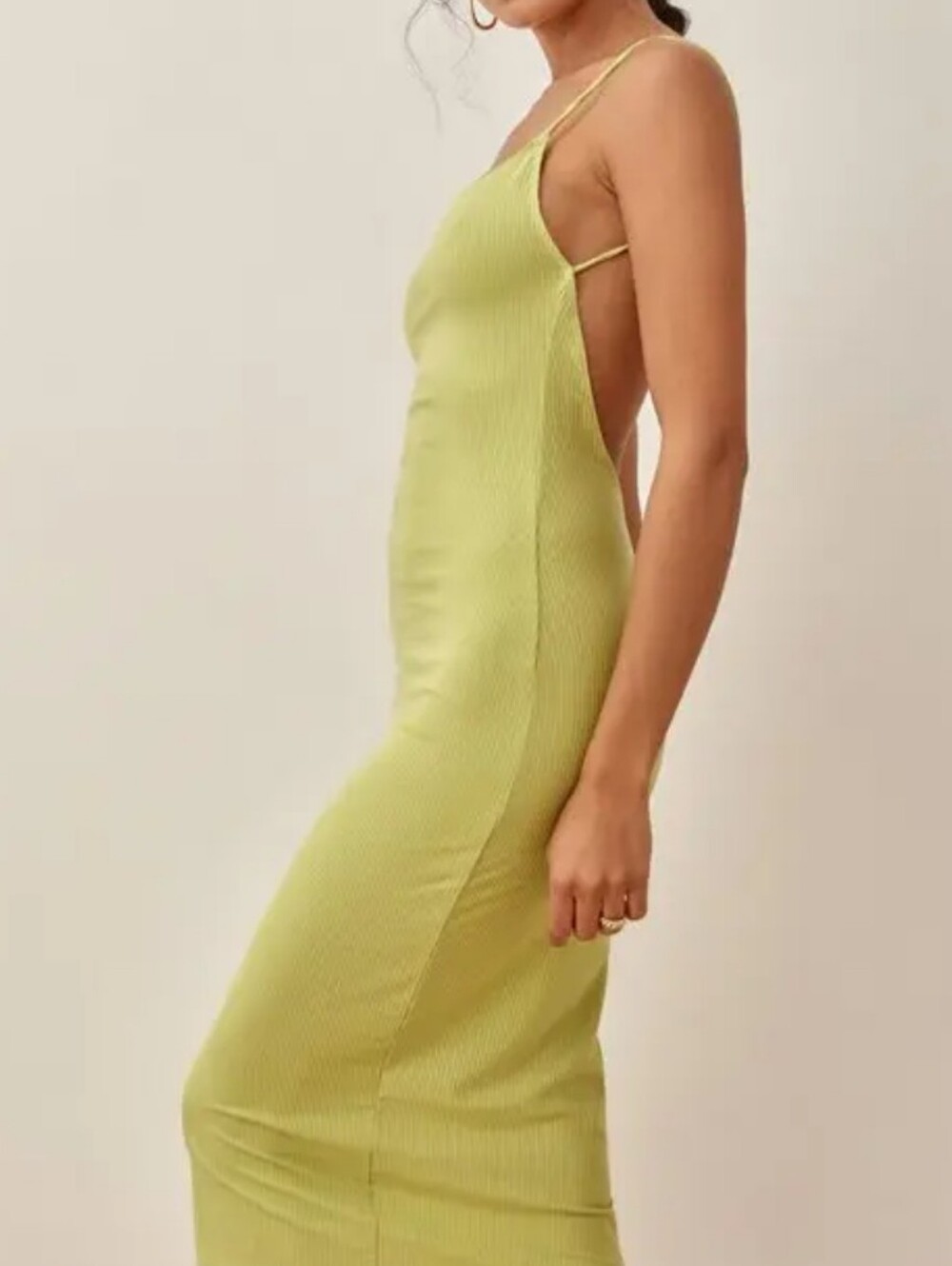 Reformation Kelsee Knit Ribbed Midi Dress M Spearmint Green Open Back